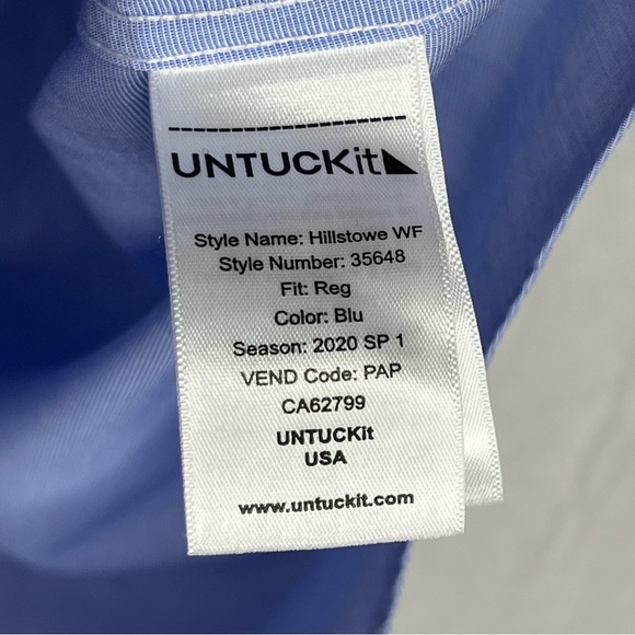 UNTUCKit Size Large Men's Hillstowe Wrinkle Free Blue Short Sleeve Button Down - Picture 8 of 12